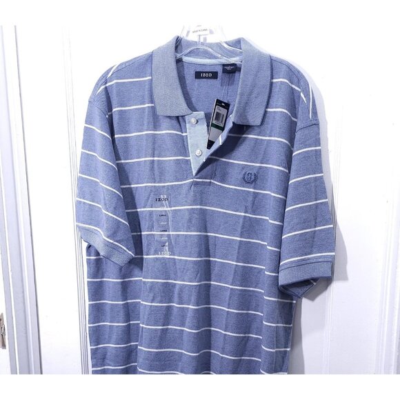 Izod Blue Striped Men's Polo Shirt Large New With Tags - Picture 1 of 9